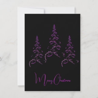 Elegant Purple Fractal Christmas Tree on Black Holiday Card