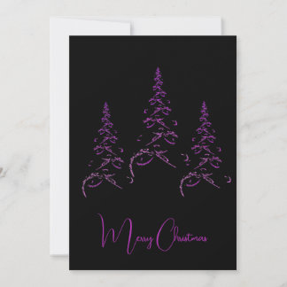 Elegant Purple Fractal Christmas Tree on Black Invitation