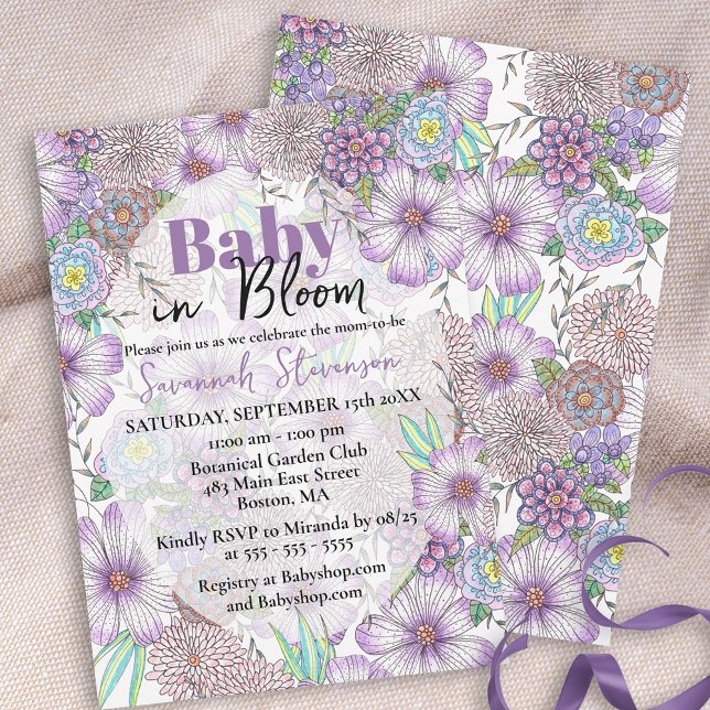 Elegant Purple Garden Flowers Baby in Bloom  Invitation (Creator Uploaded)