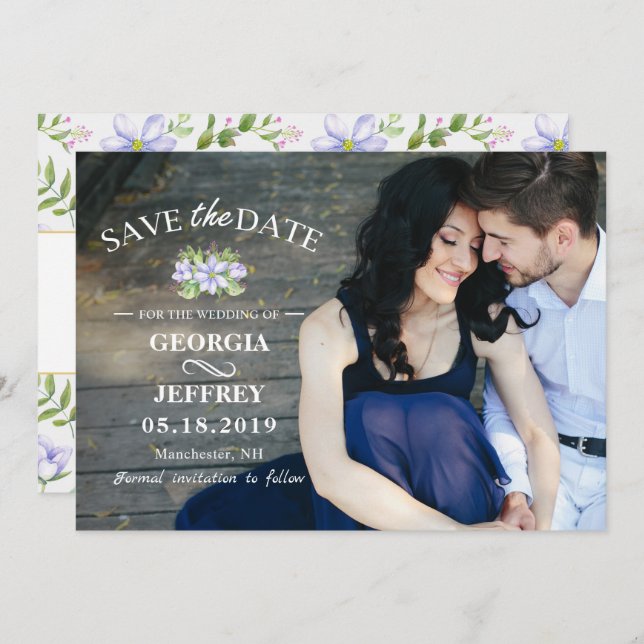 Elegant Purple Garden Wedding Save The Date Photo (Front/Back)