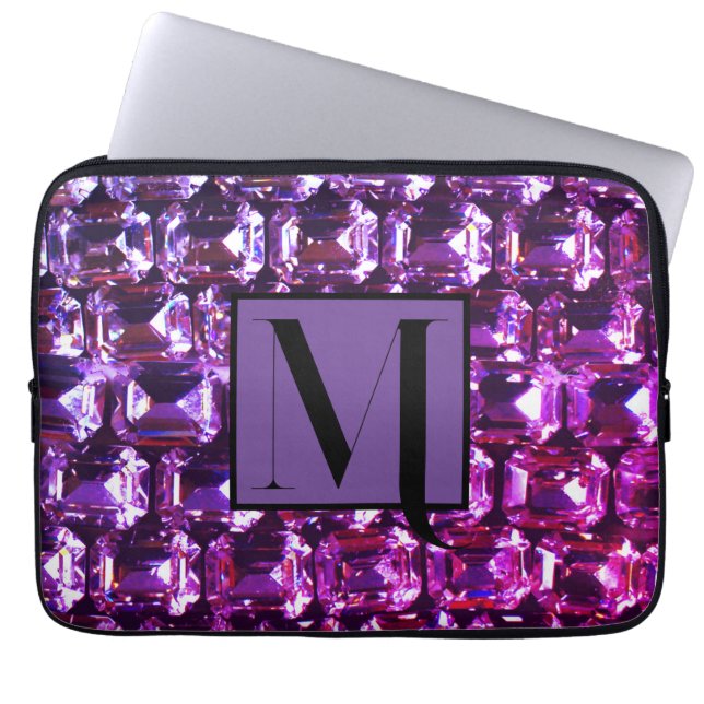 Elegant purple gemstones diamonds laptop sleeve (Front)