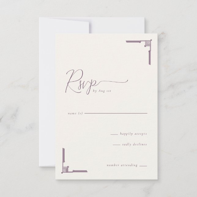 Elegant Purple Geometric RSVP Card (Front)