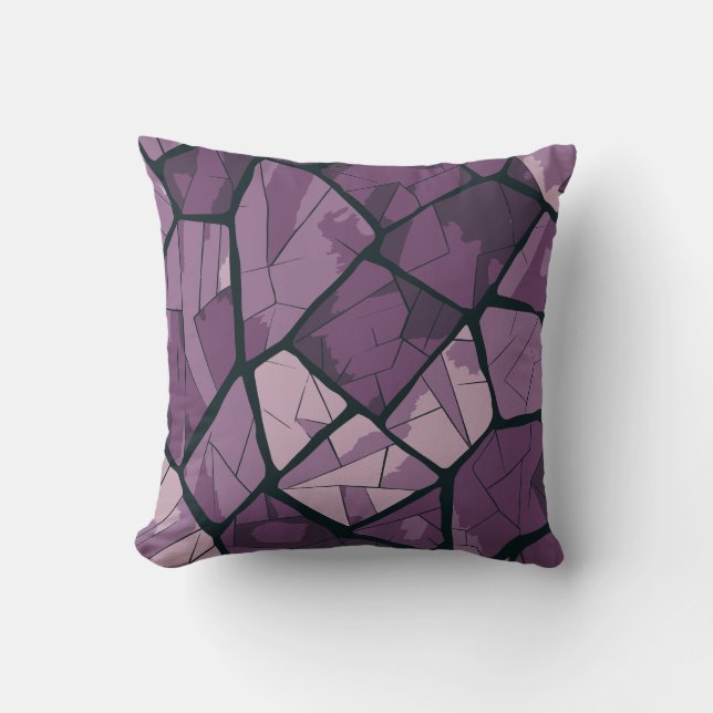 Elegant Purple Geometric Stained Glass Design Cushion (Front)