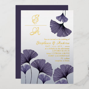 Elegant Purple Ginkgo Foliage Wedding  Invitation