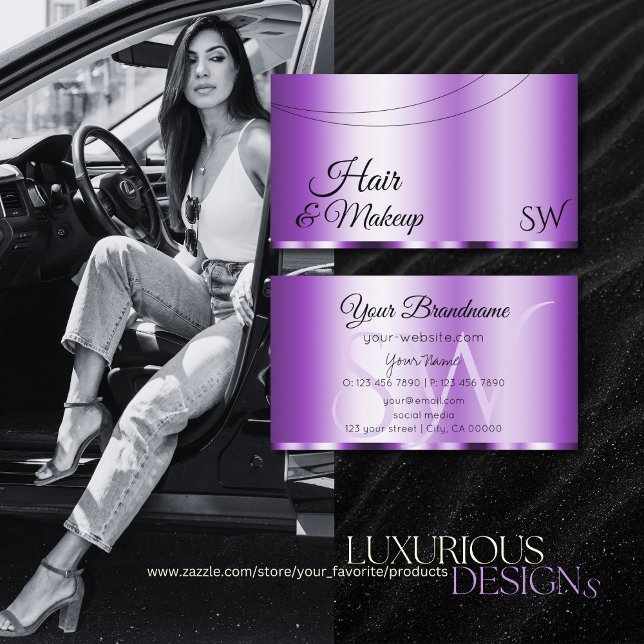 Elegant Purple Glamourous with Initials Stylish Business Card (Creator Uploaded)