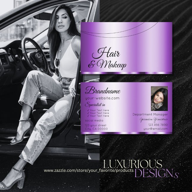 Elegant Purple Glamourous with Photo Professional Business Card (Creator Uploaded)