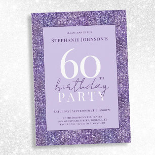 Elegant Purple Glitter 60th Birthday Party Invitation