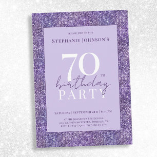 Elegant Purple Glitter 70th Birthday Party Invitation