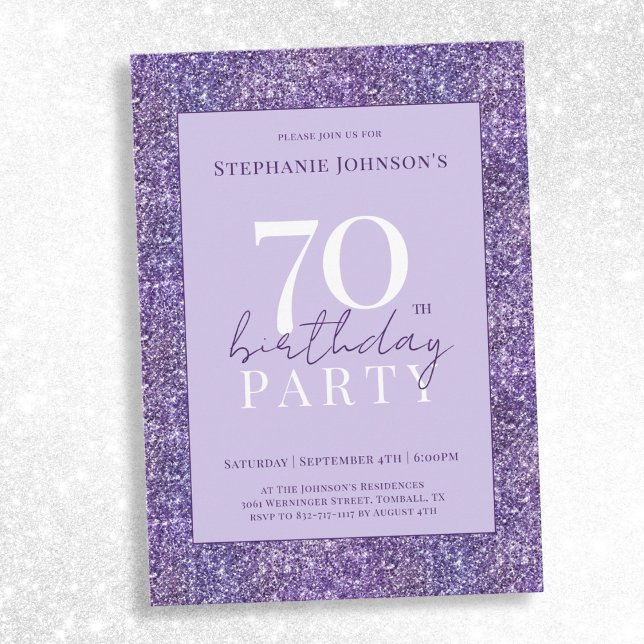 Elegant Purple Glitter 70th Birthday Party Invitation (Elegant Purple Glitter 70th Birthday Party Invitation)