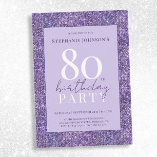 Elegant Purple Glitter 80th Birthday Party Invitation
