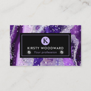 Elegant Purple Glitter and Sequins Agate Business Card