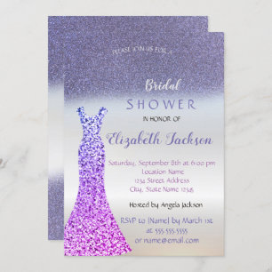 Elegant Purple Glitter Bokeh , Dress Bridal Shower Invitation