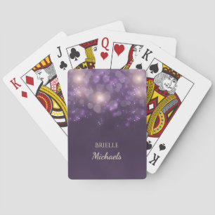 Elegant Purple Glitter Bokeh Sparkles With Name Playing Cards