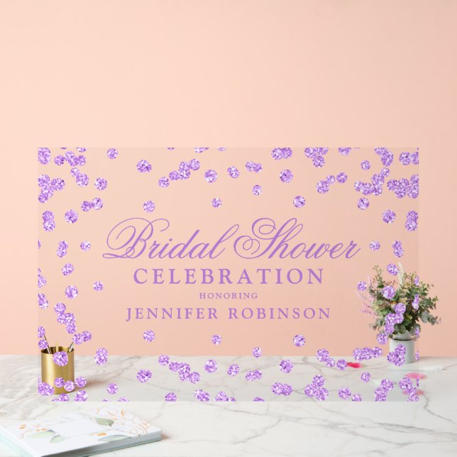 Elegant Purple Glitter Bridal Shower Welcome  Acrylic Sign (Wedding)