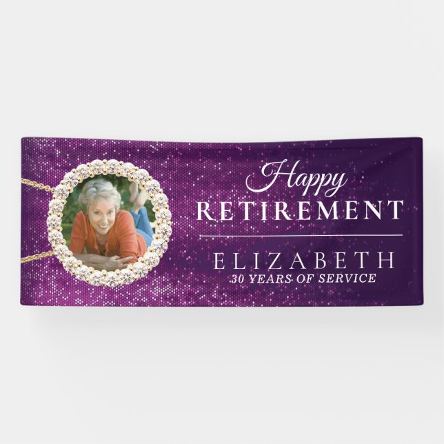 Elegant Purple Glitter Custom Retirement Party Banner (Horizontal)