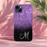 Elegant purple glitter Ombre & Black Monogrammed