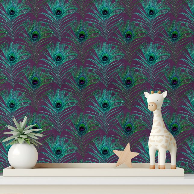 Elegant Purple Glitter Peacock Feathers Chic Wallpaper (Creator Uploaded)