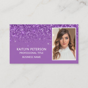 Elegant Purple Glitter Photo QR Code Business Card