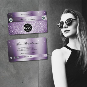 Elegant Purple Glitter Sparkling Stars with Logo Business Card