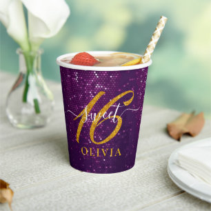 Elegant Purple Glitter Sweet 16 Sixteen Paper Cup