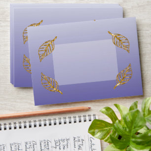 Elegant Purple Glitter with Gold Leaves Envelope