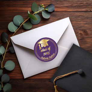Elegant Purple   Gold 2023 Graduate Cap Graduation Classic Round Sticker