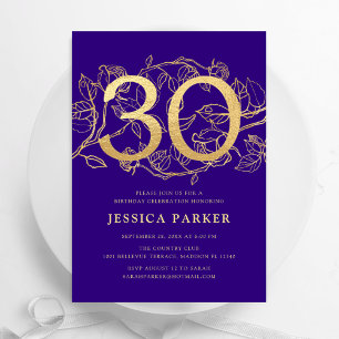 Elegant Purple Gold 30th Birthday Invitation