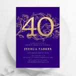 Elegant Purple Gold 40th Birthday Invitation<br><div class="desc">Elegant purple gold 40th birthday party invitation. Customisable modern feminine design featuring roses botanical accents and faux glitter gold. Simple floral invite card perfect for a stylish female bday celebration. Personalise with your own details. Printed Zazzle invitations or instant download digital printable template.</div>