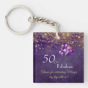 Elegant Purple Gold 50 Fabulous Birthday Favor Key Ring