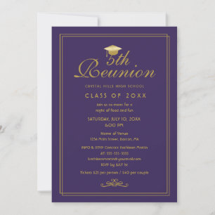 Elegant Purple Gold 5th Class Reunion Invitation