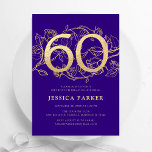 Elegant Purple Gold 60th Birthday Invitation<br><div class="desc">Elegant purple gold 60th birthday party invitation. Customisable modern feminine design featuring roses botanical accents and faux glitter gold. Simple floral invite card perfect for a stylish female bday celebration. Personalise with your own details. Printed Zazzle invitations or instant download digital printable template.</div>