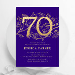 Elegant Purple Gold 70th Birthday Invitation<br><div class="desc">Elegant purple gold 70th birthday party invitation. Customisable modern feminine design featuring roses botanical accents and faux glitter gold. Simple floral invite card perfect for a stylish female bday celebration. Personalise with your own details. Printed Zazzle invitations or instant download digital printable template.</div>