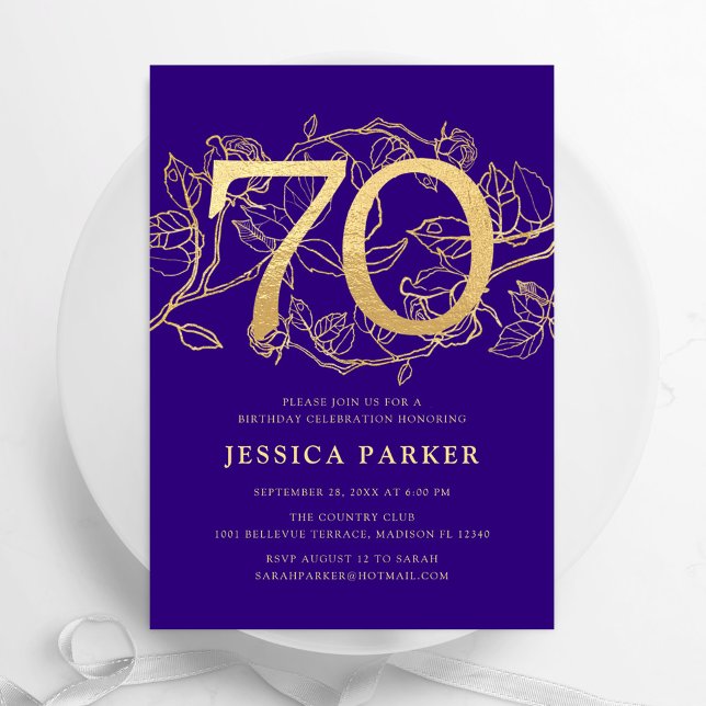 Elegant Purple Gold 70th Birthday Invitation (Creator Uploaded)