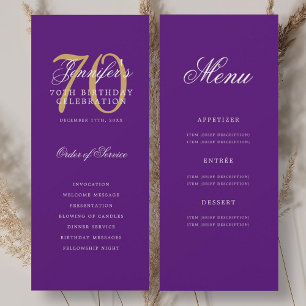 Elegant Purple Gold 70th Birthday Program Menu Invitation