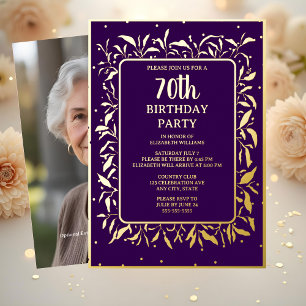 Elegant Purple Gold 70th Custom Birthday Party 