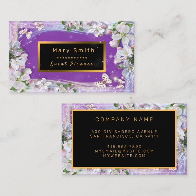 Elegant Purple Gold Add Your Text Business Card (Front/Back)