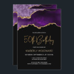 Elegant Purple Gold Agate 50th Birthday Party Invitation<br><div class="desc">This trendy 50th birthday invitation features a watercolor image of an agate geode in shades of purple with faux gold highlights. The words "50th Birthday" appear in faux gold glitter in decorative modern handwriting font. Customise it with the name of the honoree in gold coloured text and the details in...</div>