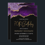 Elegant Purple Gold Agate 70th Birthday Invitation<br><div class="desc">This elegant 70th birthday party invitation features a watercolor image of an agate geode in shades of purple with faux gold highlights. The words "70th Birthday" appear in faux gold glitter in decorative modern handwriting font. Customise it with the name of the honoree in gold coloured text and the details...</div>