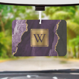 Elegant Purple Gold Agate Monogram Car Air Freshener