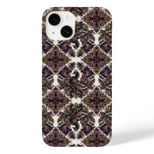 Elegant Purple Gold Batik Raven iPhone Case
