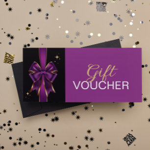Elegant Purple & Gold Bow Gift Voucher   Discount Rack Card