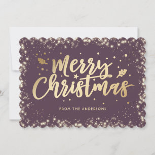 Elegant Purple Gold Calligraphy Merry Christmas Holiday Card