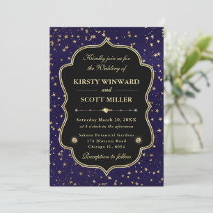 Elegant Purple & Gold Celestial Starry Wedding Invitation