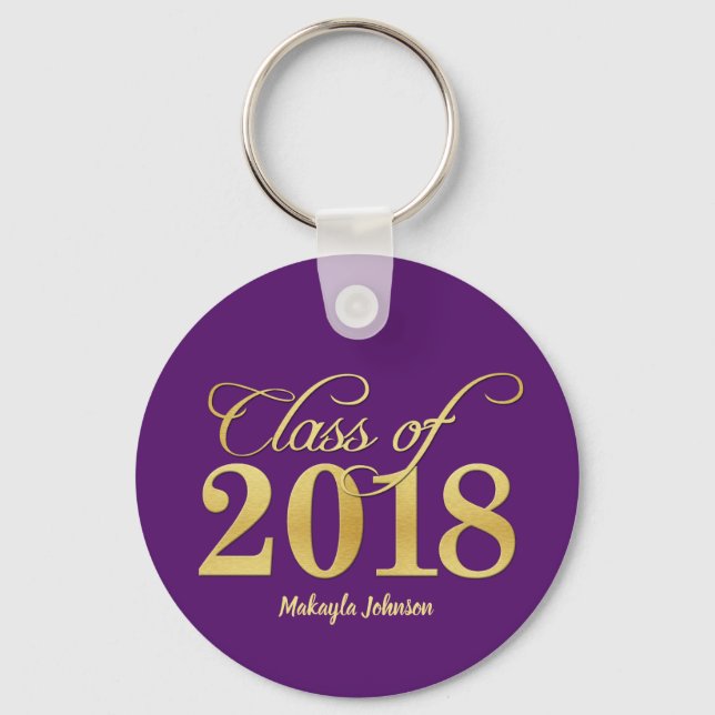 Elegant Purple & Gold Class of 2018 Graduation Key Ring (Front)