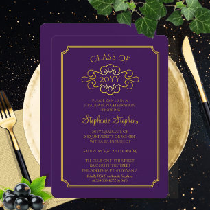 Elegant Purple   Gold College Graduation Party Invitation