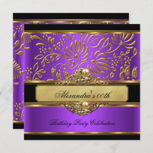 Elegant Purple Gold Damask Pearl Party Invitation