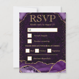 Elegant Purple & Gold Faux Glitter Agate Wedding RSVP Card