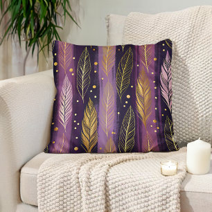 Elegant Purple Gold Feather Boho  Cushion