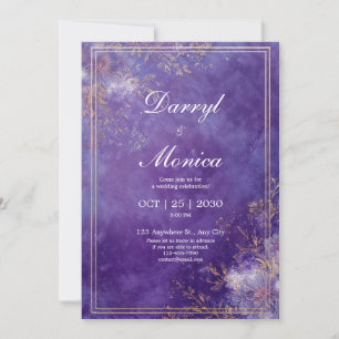 Elegant Purple & Gold Floral Frame Wedding Invitation