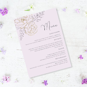 Elegant Purple Gold Floral Wedding Menu
